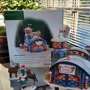 Department 56 Reindeer Flight School with 2 Figurines